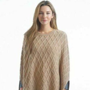 NWTGS A RUBY  WOOL BLEND  Diamond Knit Oatmeal Poncho   RT $125